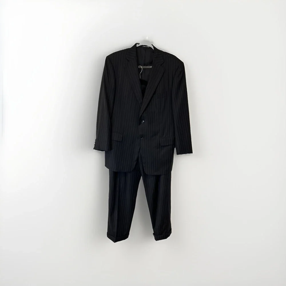 Pal Zileri Gruppo ForAll Suit Mens 40R Black Pinstripe Loro Piana Wool 2pc Italy